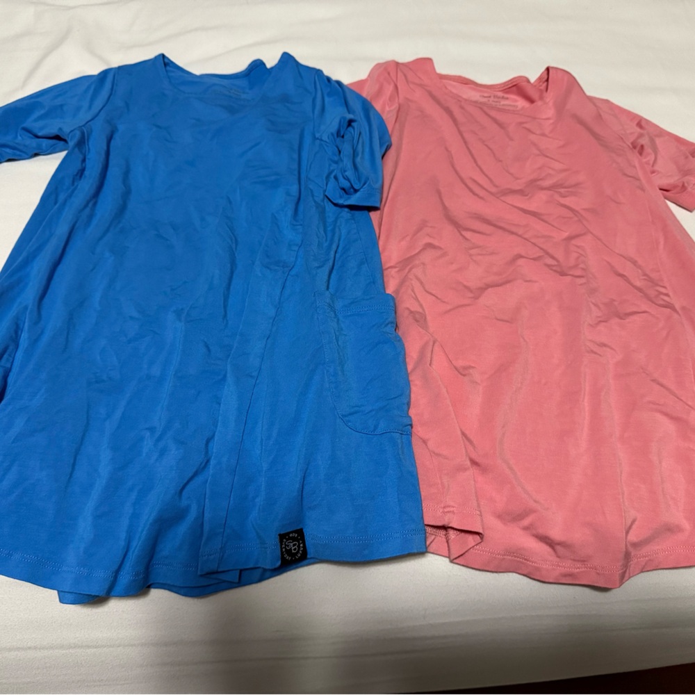 Bundle of two sweet bamboo tunic shirts with pockets pink and blue size 5